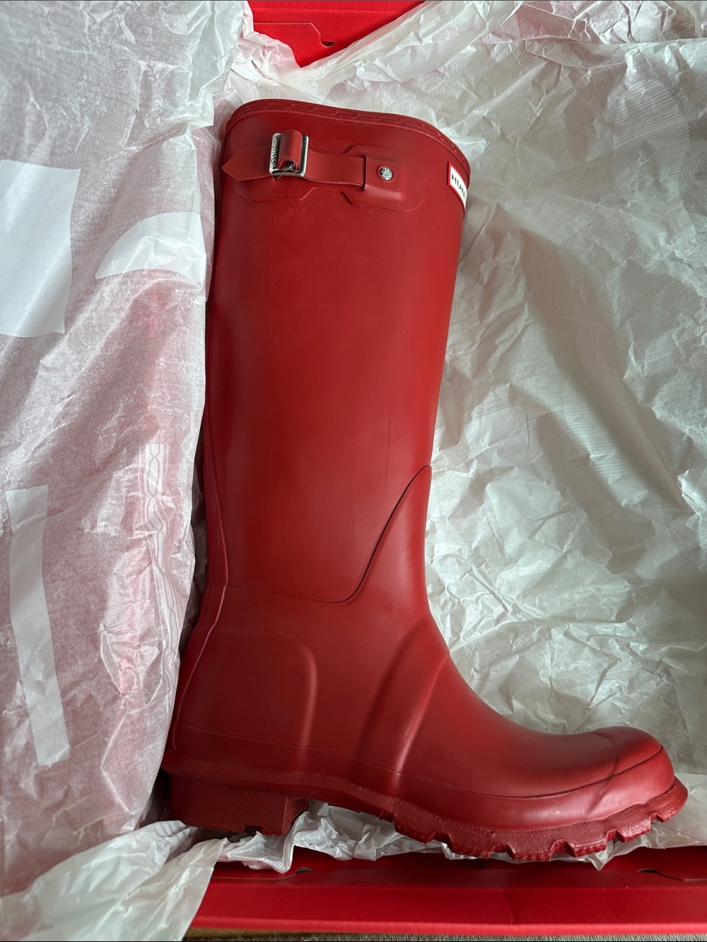 Hunter Original Tall Waterproof Rain Boots in Military Red Womens size 7 - Picture 6 of 9